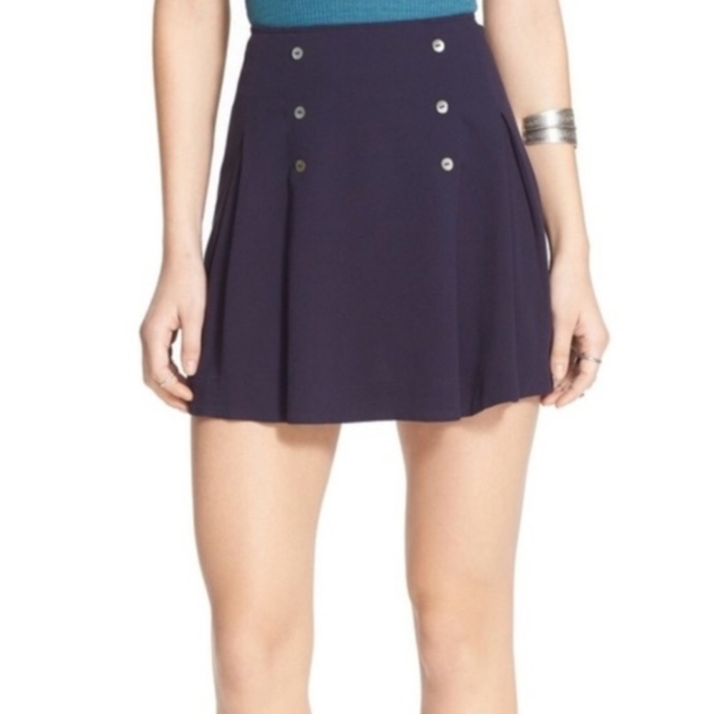 NWT FREE PEOPLE INDIGO BUTTON FRONT DETAIL SAILOR PREPPY LOVERS LANE MINI SKIRT